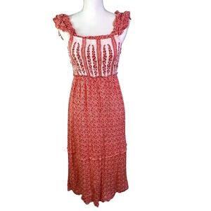 Jessica Simpson Milkmaid Cottagecore Sundress Women's L Red Floral Ruffle